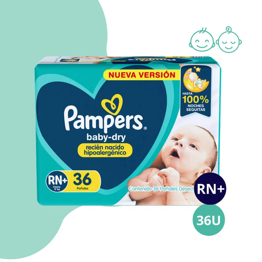 Pañales Pampers Babydry RN+ 36u